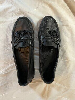 Black Leather Tassel Loafers.